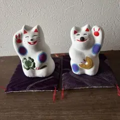 輪葉葉 「ごえん猫」と「クローバー猫」の2体セット 専用座布団付き