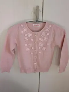 ピンク 花刺繍 ニットカーディガン