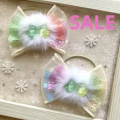 キッズヘアゴム　虹色ヘアゴム♡グリーン