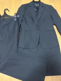 DARJE スカートパンツスーツ上下 3点9号サイズ ダークグレー ストライプ