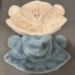 ディズニー　ミッキー　バケットハット２個セット　フェイクファー　　もこもこ