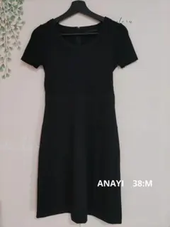 ANAYI アナイ半袖ワンピース ブラック ひざ丈 コットン シンプル きれいめのサムネイル