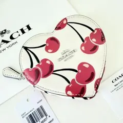 COACH コーチ　ハートコインケース小銭入れ財布チェリー柄ホワイト