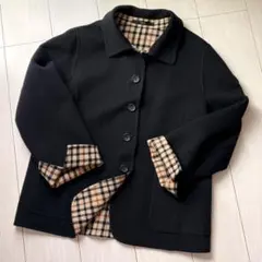 DAKS ダックス　ブラック×チェック　リバーシブル　ウールコート 15ABR