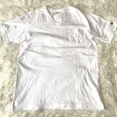 チャンピオン　ポケットTシャツ　白　Vネック　XL
