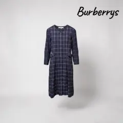 Burberrysワンピースチェック柄ネイビー長袖ロング ヴィンテージバーバリー