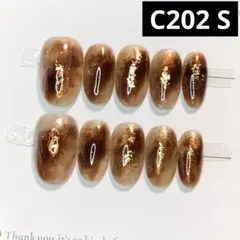 C202現品ネイルチップ　Sサイズ　長19mmぼかしマーブル琥珀金箔ニュアンス