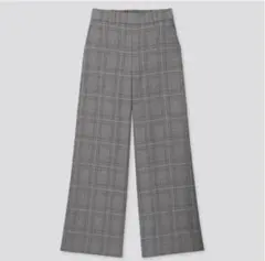UNIQLO ワイドストレートパンツ ウールライク　丈長め S グレーチェック
