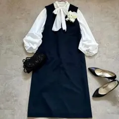 URBAN RESEARCH サロペットスカート×リボンタイブラウスセットアップ