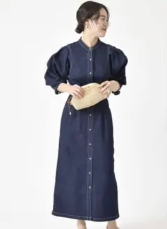 U by SPICK&SPANデニム ロングワンピース ダークブルー　36