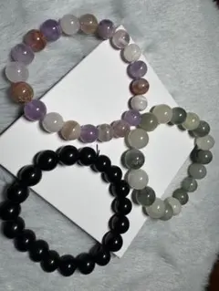 【3本セット】アメジスト瑪瑙 ラビットヘア オニキス 天然石 ブレスレット