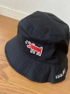 Keith Haring バケットハット 黒 犬の刺繍