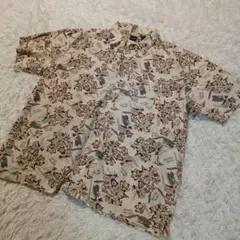 90s OLD GAP リネン レーヨン オープンカラー シャツ 総柄 L 開襟