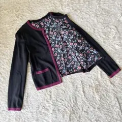 【美品】TO BE CHIC リバーシブル カーディガン 黒×紫 花柄 日本製のサムネイル