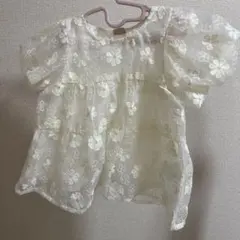 花柄刺繍パフスリーブトップス