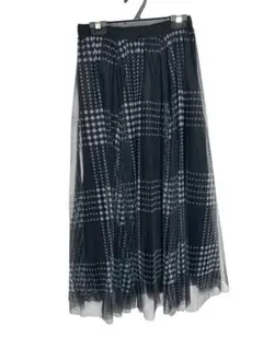 フレアロングスカート チェック柄 ブラック