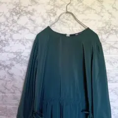 ZARA ダークグリーン 長袖ワンピースウエストリボン SIZE M