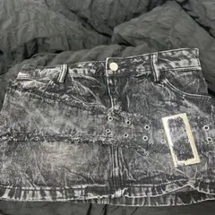 フリンジ付きブラックデニムタイトスカート S