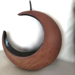 南部鉄風　吊り下げ花器　三日月　すすき模様