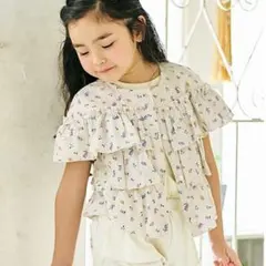 SERAPH 羽織にもなる前あきフリルブラウス アイボリー 花柄 90-140