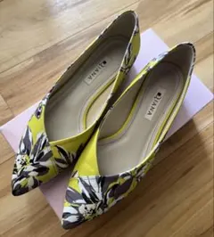 【SALE】DIANA 花柄 イエロー　フラットパンプス