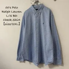 00s★Polo/ポロラルフローレン★ギンガムチェックシャツ★水色×白★2XL