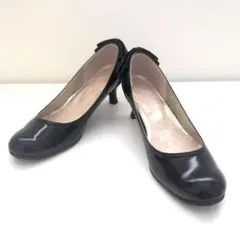 ジェリービーンズ ブラック パンプス 24.5㎝ リボン 花柄 フェミニン