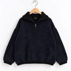 VERSO ストライプニット ネイビー ハーフジップ ハイネック レトロ