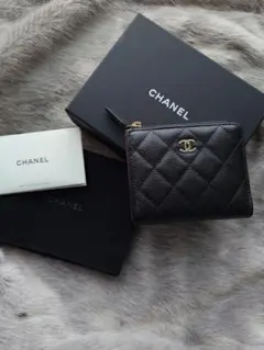 CHANEL　デカココ　ブラック 　ケース　Ｌ字ファスナー シャネル コインケース マトラッセ ココマーク L字ファスナー キャビア