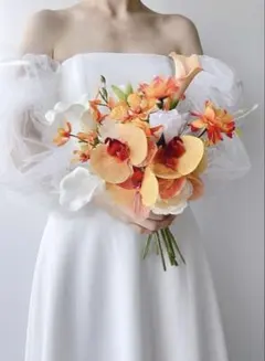 アーティフィシャルフラワーブーケ　オレンジブーケ　前撮り　ウェディング　結婚式