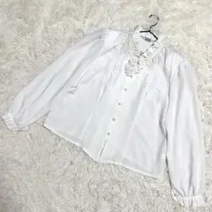 masa✨超美品　フリルブラウス　バラ　レース　肩パッド　フォーマル　ホワイト