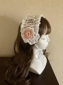 ヘッドドレス ボンネット バブーシュカ 森ガールハンドメイド かぎ編み バラブロ