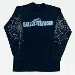 USA製 ハーレーダビッドソン スパイダーウェブ 長袖Tシャツ 黒 L