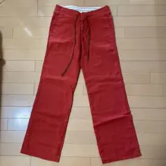 赤 リネン ストレートパンツ