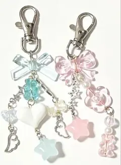 ビーズキーホルダー 韓国 y2k コレクトブック ピンク 水色 2点セット