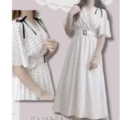 しまむら maki melume カシュクールワンピース ホワイト ドット 3L