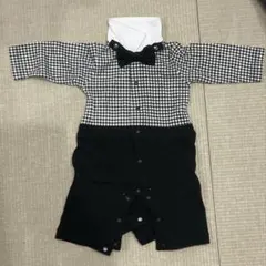 サイズ70 黒と白のチェック柄ロンパース