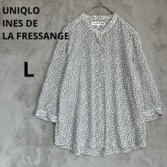 美品 UNIQLO イネス L バンドカラー シフォン 花柄ブラウス 七分袖のサムネイル