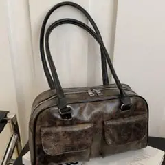【新品】ブラウン ミニボストンバッグ フロントポケット付き