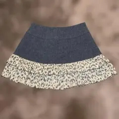 デニムヒョウ柄フレアスカート