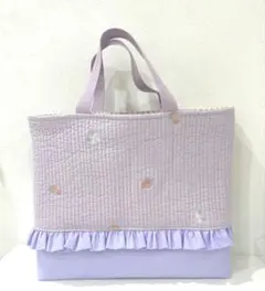 フリル付きヌビレッスンバック　ヌビ図書バック　いちご柄　パープル