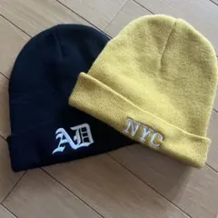 AD NYC 刺繍 ニット帽 ビーニー 2点セットのサムネイル