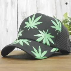 メッシュキャップ　ブラック　大麻　ガンジャ　マリファナ 男女兼用 サイズ調整可のサムネイル