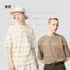 UNIQLO U　エアリズムコットンオーバーサイズTシャツ　ボーダー/無地　L