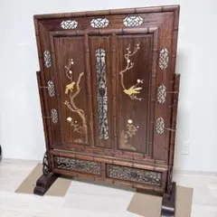 木製 衝立 屏風 花鳥図 彫刻 アジアン家具 - メルカリ