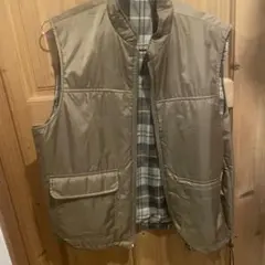 ベージュ ノースリーブベスト チェック裏地