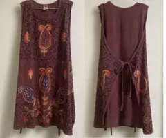 ジャガンナート バーガンディ 刺繍入り ワンピース ワンピースエプロン