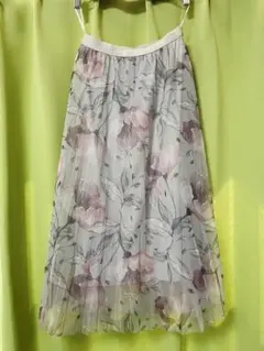 花柄チュールスカート プリーツスカート