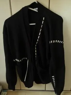 黒ニットカーディガン 白いステッチZara M