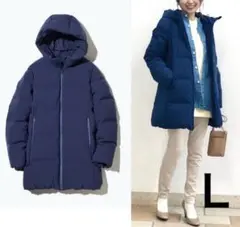 ユニクロ　ストレッチシームレスダウンショートコート　Ｌ　ブルー　中古